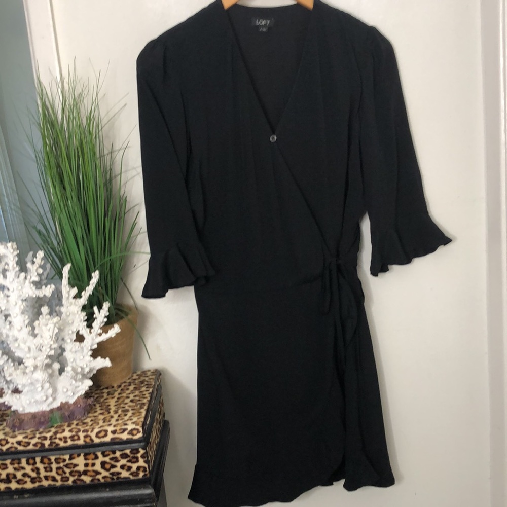 LOFT Navy Wrap Ruffle Romper - Picture 5 of 10